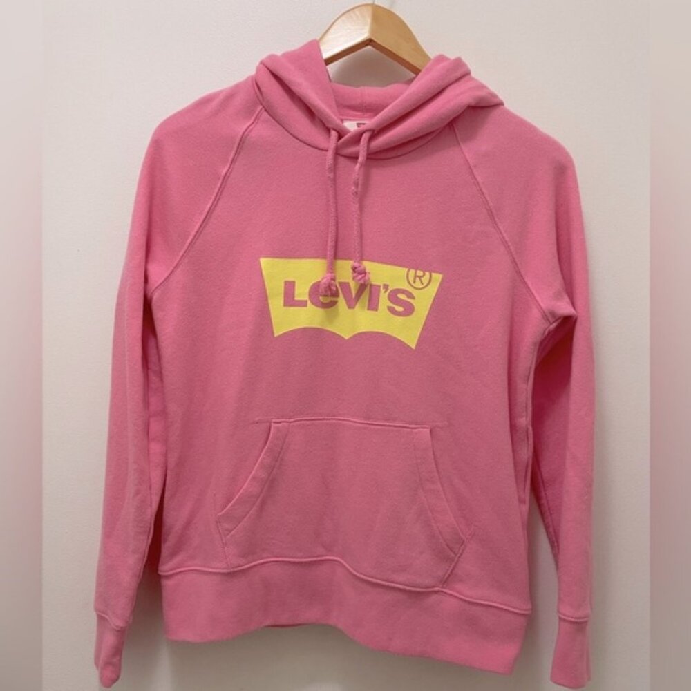 Levis Hoodie Pink Yellow Logo Pullover - Size Xs